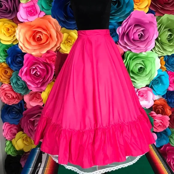 mexicotodocorazon Skirts Mexican Skirt Pink Jalisco Style
